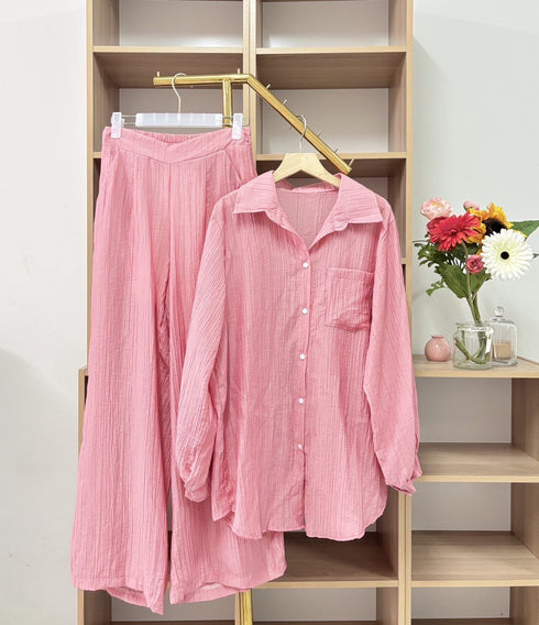 Collar Down Shirts With Wide Leg Trousers Sets